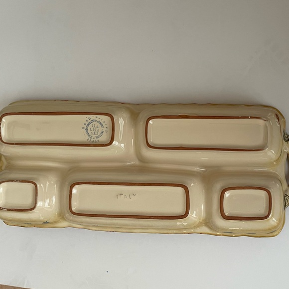 Italian Hand Painted Yellow Red Clay Rectangular 5 Section Serving Dish - Picture 6 of 8